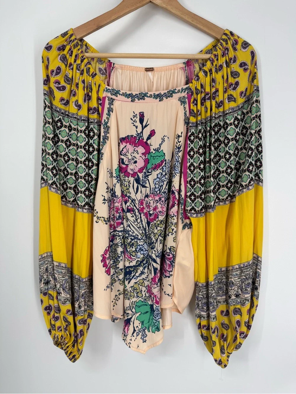 Free People Positano Blouse Printed Off-The-Shoulder Pullover Top Orange Size XS